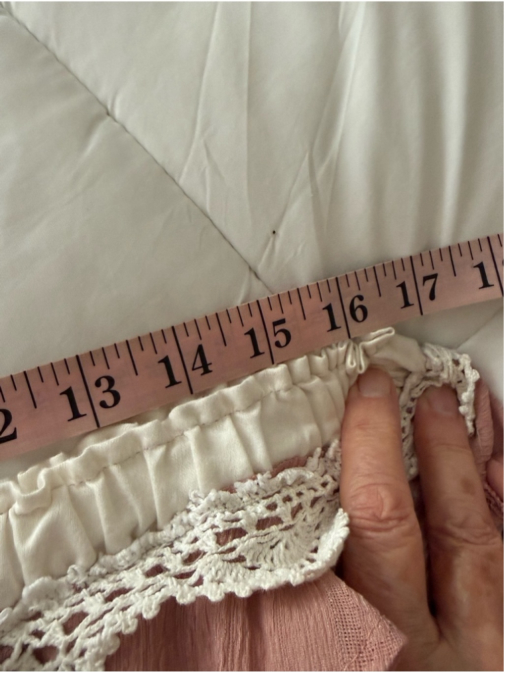 Handmade upcycled wearable art boho bloomers featuring a cream and dusty rose pa - Picture 9 of 14